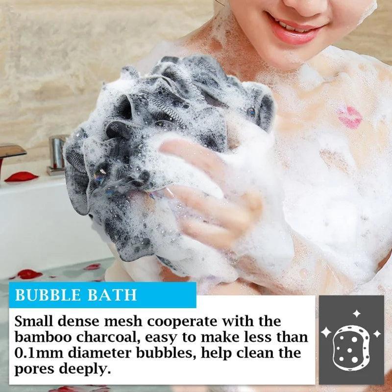 Bamboo Charcoal Bath Ball Bath Flower Bath Loofah Sponge Shower Pouf Body Scrubber Ball Mesh Pouf Bath Sponge Easy to Use - Ofertas fluxo
