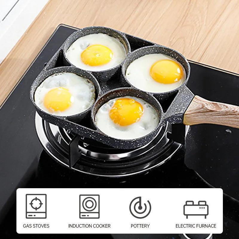 Four-hole Frying Pot Pan Thickened Omelet Pan Non-stick Egg Pancake Steak Pan Cooking Egg Ham Pans Breakfast Maker Cookware - Ofertas fluxo