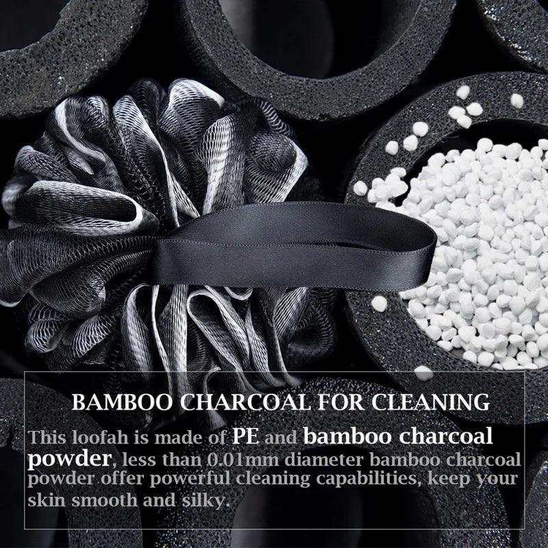 Bamboo Charcoal Bath Ball Bath Flower Bath Loofah Sponge Shower Pouf Body Scrubber Ball Mesh Pouf Bath Sponge Easy to Use - Ofertas fluxo