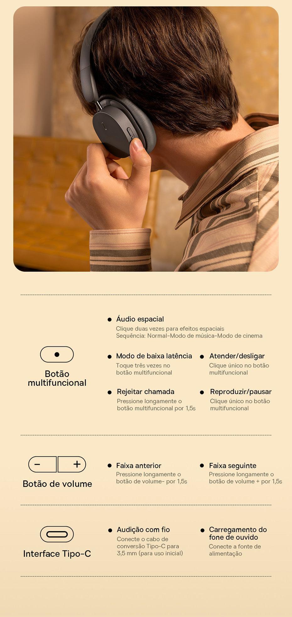 Baseus Bowie D05 Fone de Ouvido Sem Fio Bluetooth 5.3 - Ofertas fluxo