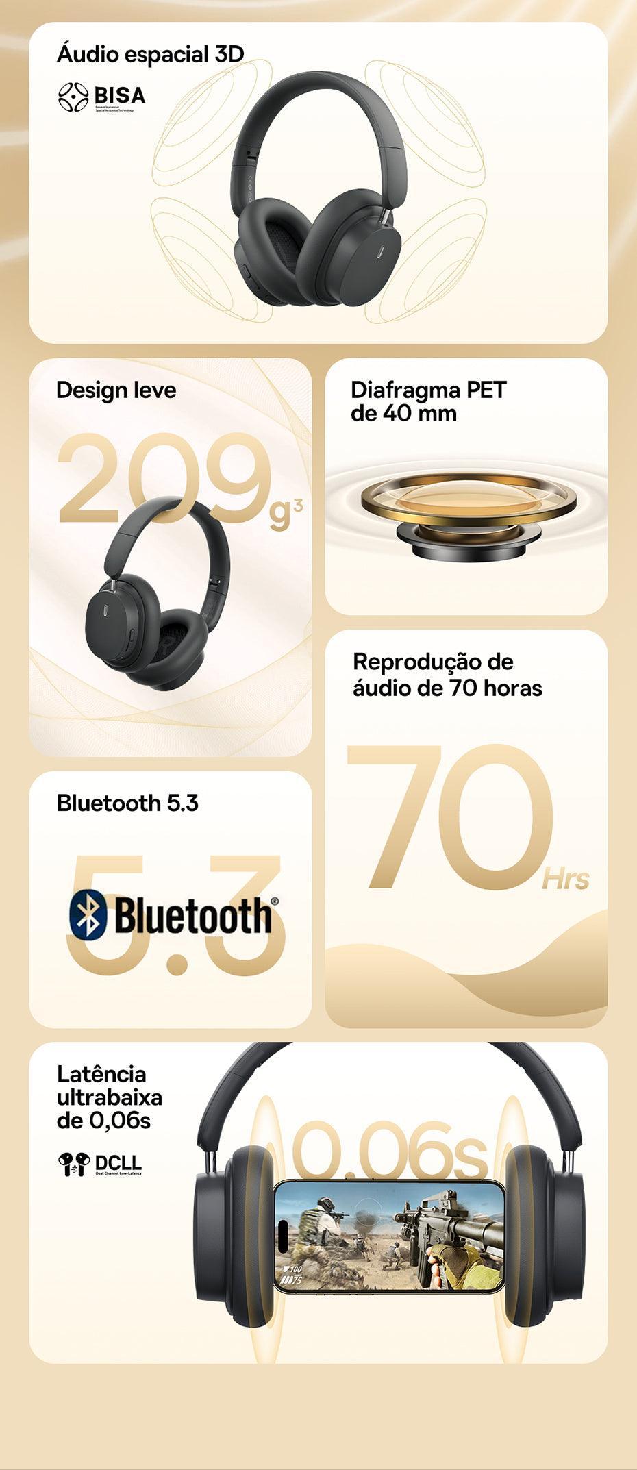 Baseus Bowie D05 Fone de Ouvido Sem Fio Bluetooth 5.3 - Ofertas fluxo