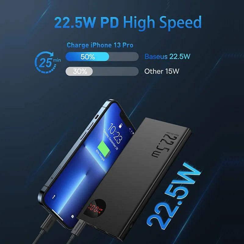 Baseus Power Bank 10000mAh com Carregamento Rápido 22.5W PD - Ofertas fluxo