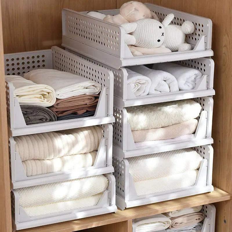 Folding Storage Rack Storage Basket Wardrobe Clothes Layered Partition Shelf Stackable Kitchen Toy Books Organize Storage Rack - Ofertas fluxo