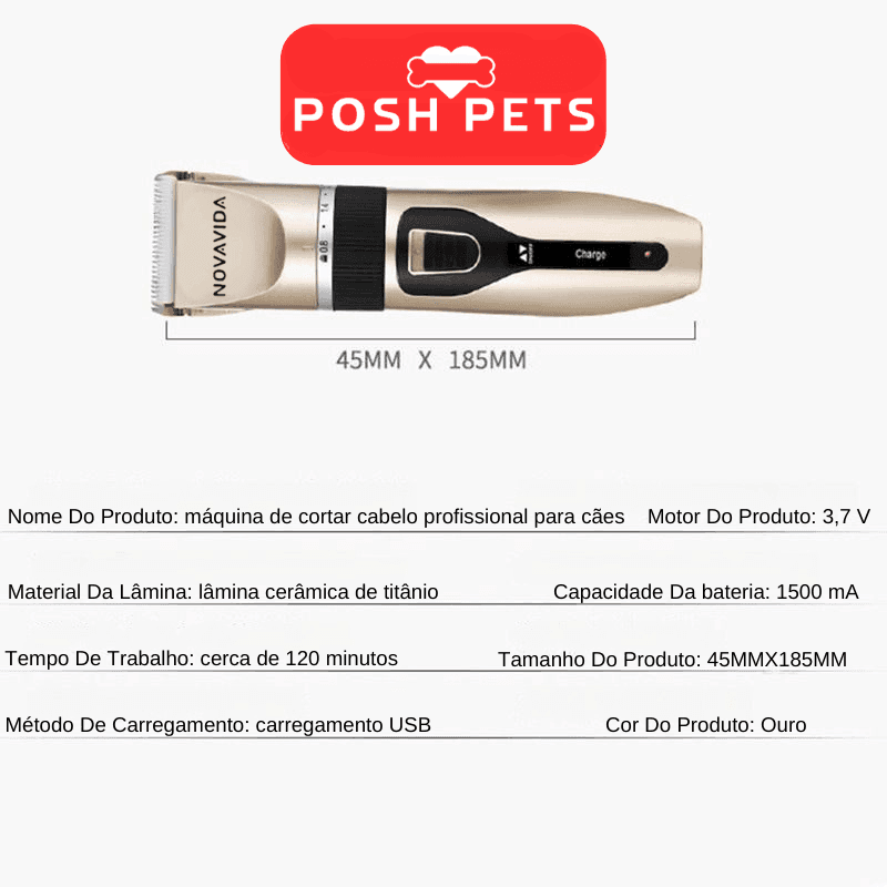 Máquina de Tosa Pet POSH PETS™ Ultra-Silenciosa | Para Cachorro e Gato - Ofertas fluxo 