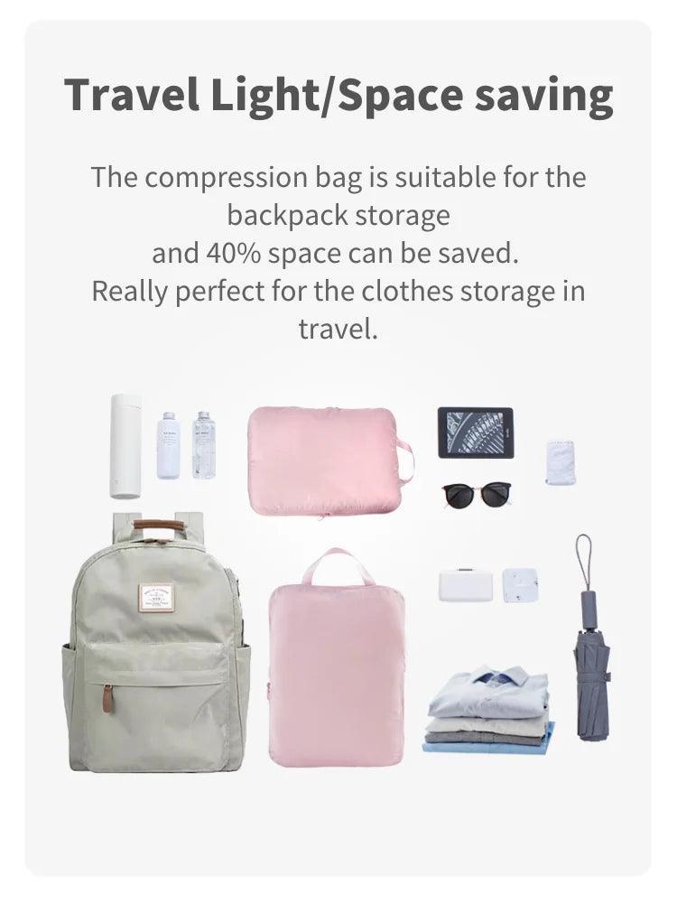 2pcs Travel Compression Packing Cubes Bag Portable Suitcase Clothes Organizers Waterproof Luggage Storage Cases Drawer Bags - Ofertas fluxo 
