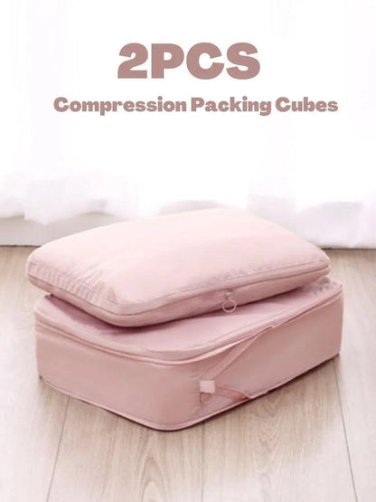 2pcs Travel Compression Packing Cubes Bag Portable Suitcase Clothes Organizers Waterproof Luggage Storage Cases Drawer Bags - Ofertas fluxo 