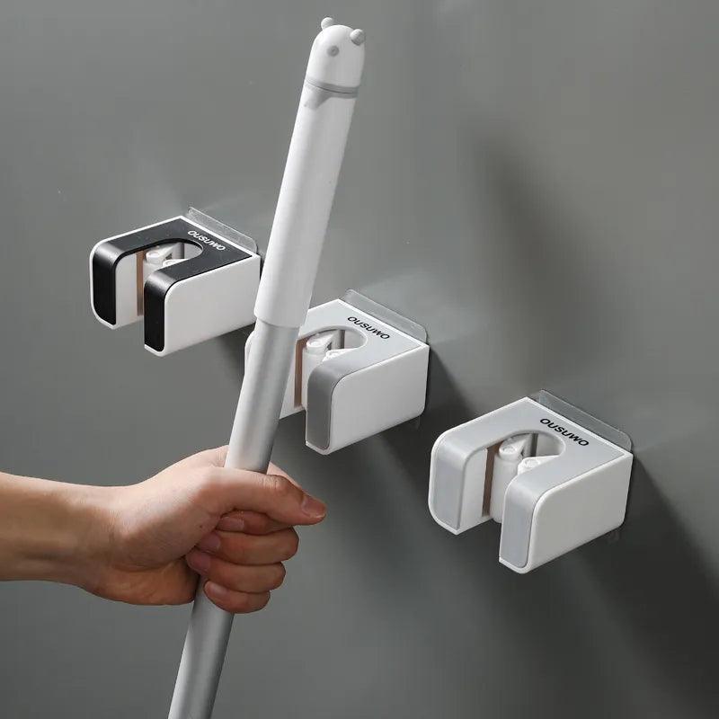 Wall Mounted Mop Holder Bathroom Accessories No punching Multi-Purpose Kitchen Strong Mop Hanger Broom Holder Mop Racks - Ofertas fluxo 