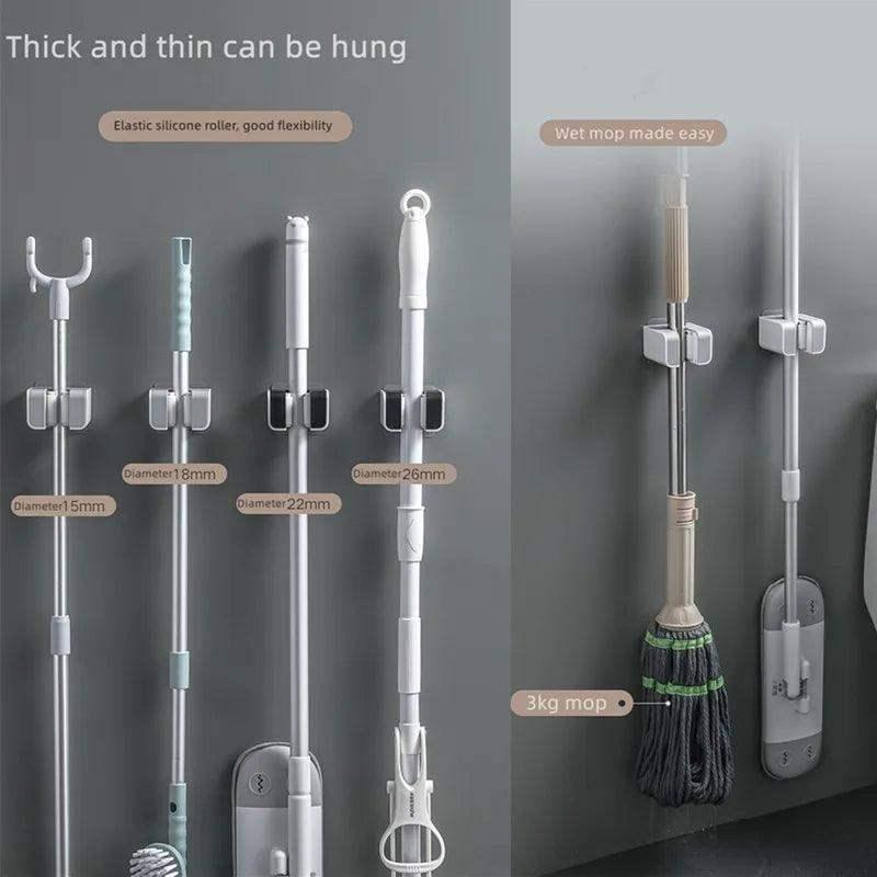 Wall Mounted Mop Holder Bathroom Accessories No punching Multi-Purpose Kitchen Strong Mop Hanger Broom Holder Mop Racks - Ofertas fluxo 