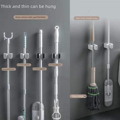 Wall Mounted Mop Holder Bathroom Accessories No punching Multi-Purpose Kitchen Strong Mop Hanger Broom Holder Mop Racks - Ofertas fluxo 