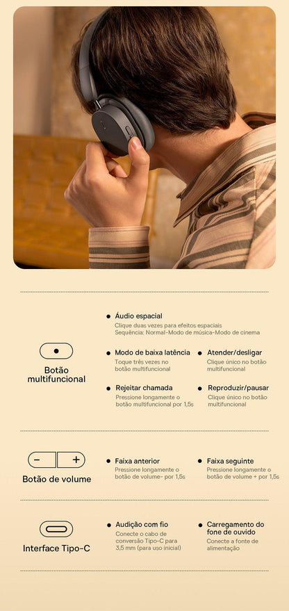 Baseus Bowie D05 Fone de Ouvido Sem Fio Bluetooth 5.3 - Ofertas fluxo 