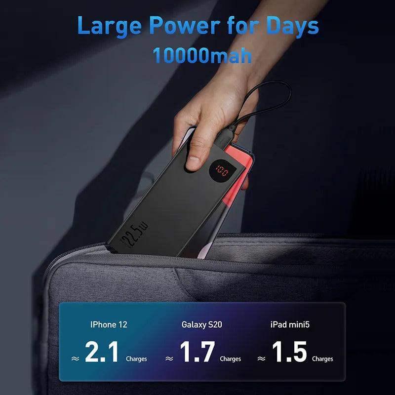 Baseus Power Bank 10000mAh com Carregamento Rápido 22.5W PD - Ofertas fluxo 