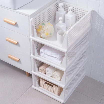 Folding Storage Rack Storage Basket Wardrobe Clothes Layered Partition Shelf Stackable Kitchen Toy Books Organize Storage Rack - Ofertas fluxo 