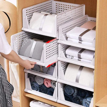 Folding Storage Rack Storage Basket Wardrobe Clothes Layered Partition Shelf Stackable Kitchen Toy Books Organize Storage Rack - Ofertas fluxo 